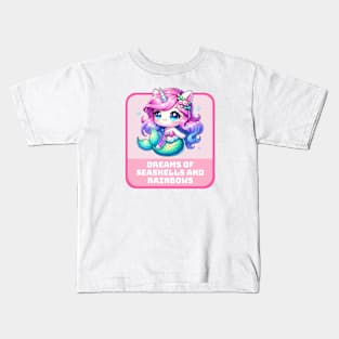 Unicorn Mermaid Dreams Seashells & Rainbows 🌈🦄 Kids T-Shirt